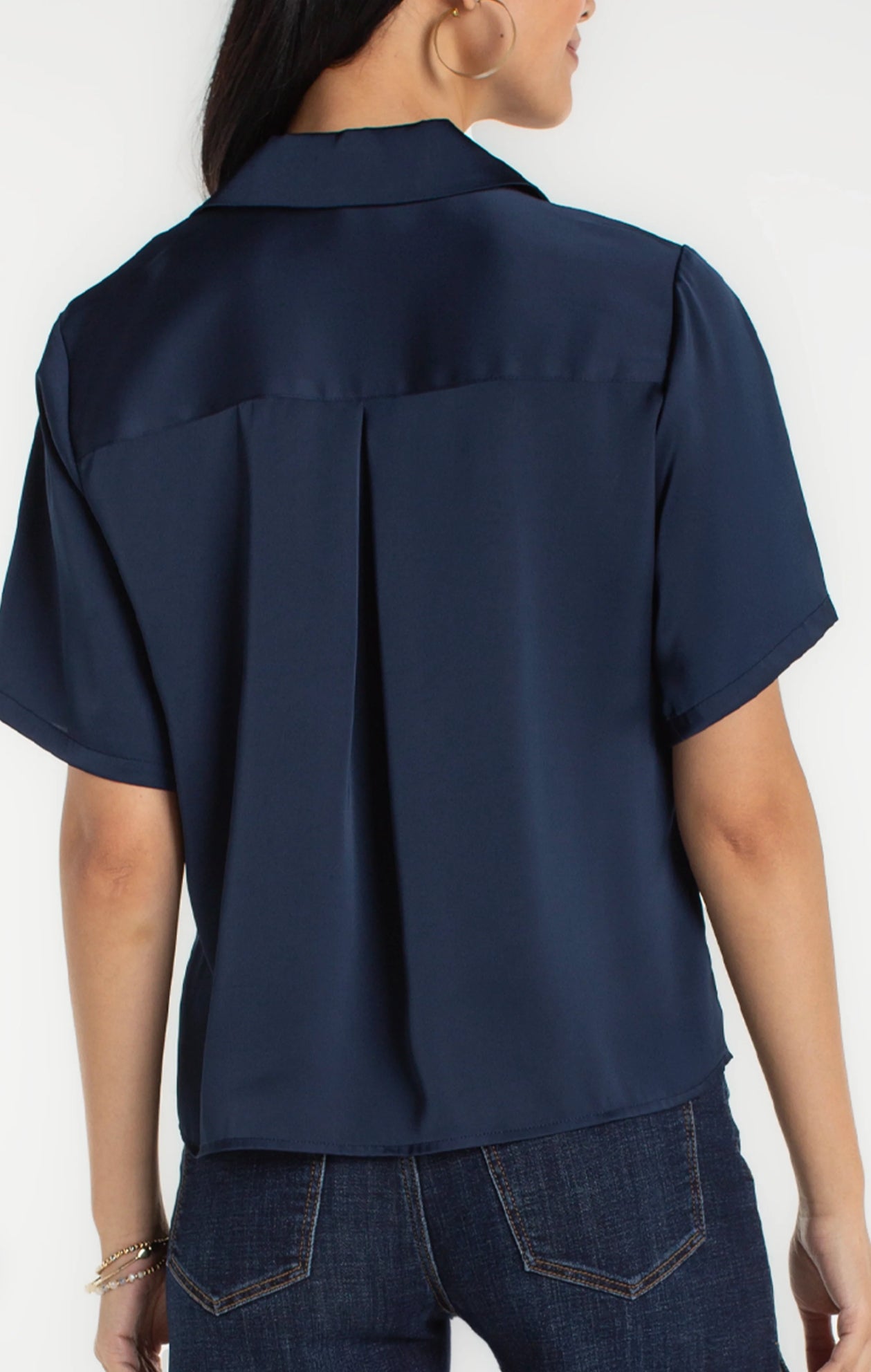 Liverpool Short Sleeve Camp Collar Blouse Navy