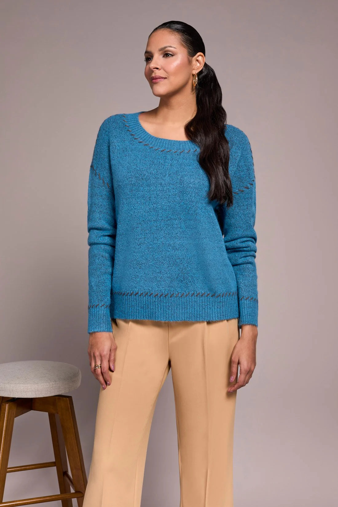 Tribal Saddle Stitch Crew Neck Sweater Celesial