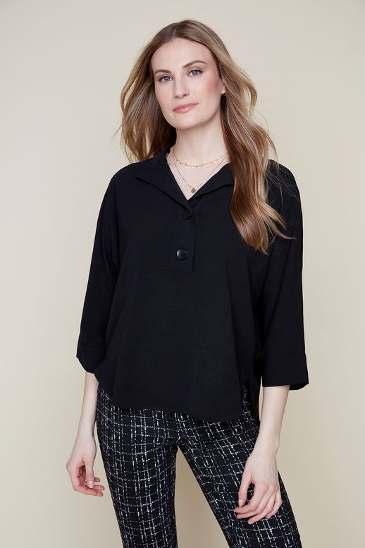 Renuar Flowy Button Front Top Black