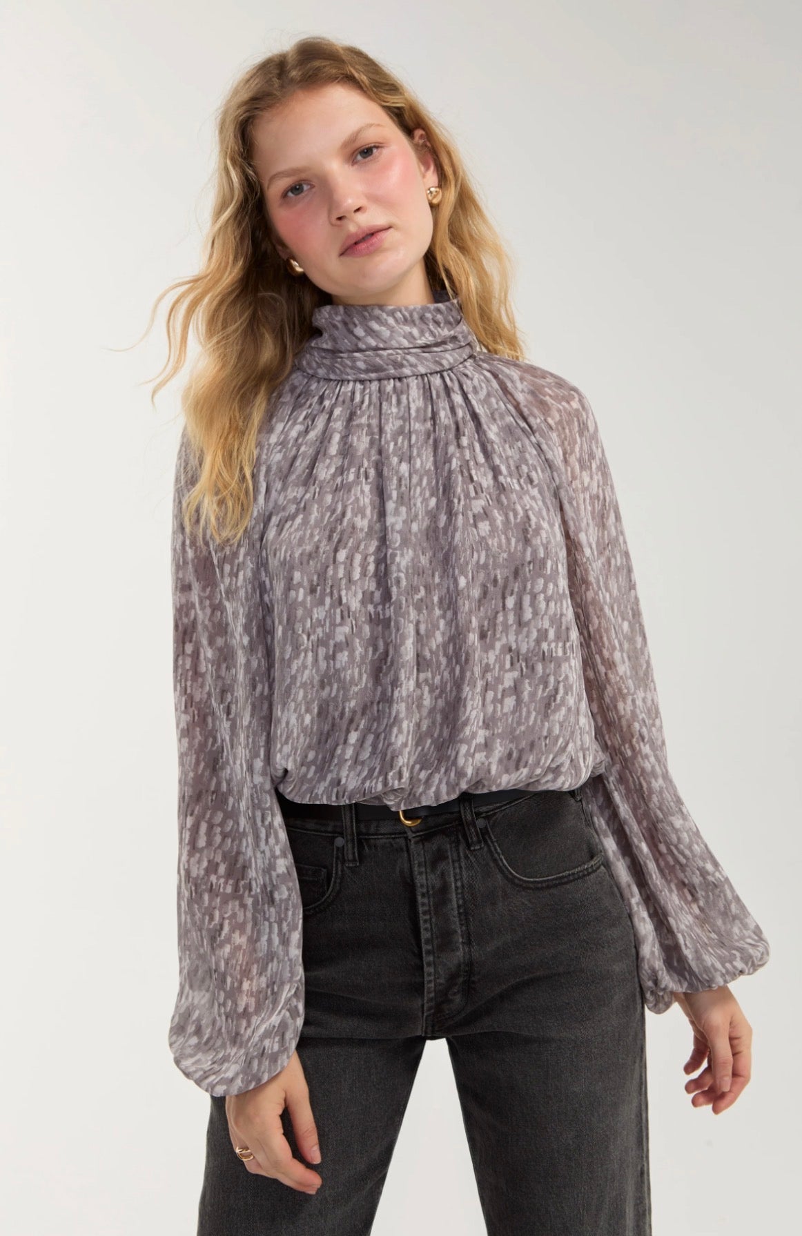Liverpool Shirred Mock Neck Top