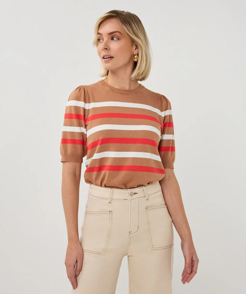 Esqualo Puff Sleeve Striped Top