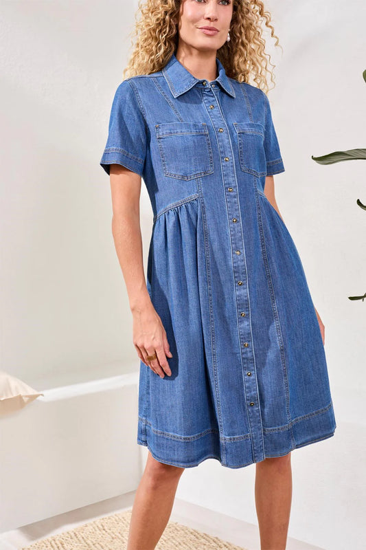 Tribal Button Down Flowy Denim Dress