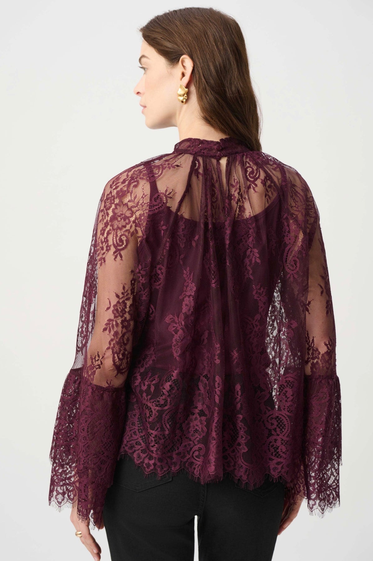 Joseph Ribkoff Scalloped Lace Trapeze Top Elderberry 264098