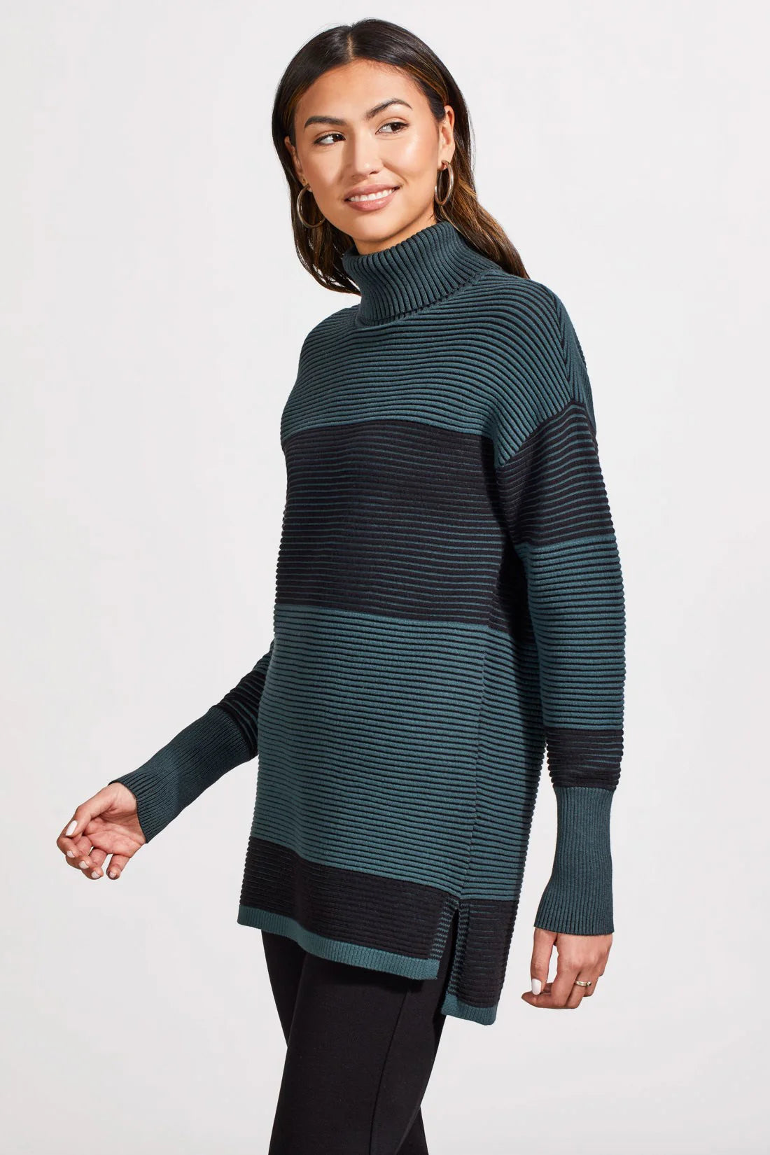 Tribal Two-Toned Ottoman Tunic Sweater Alpine Green