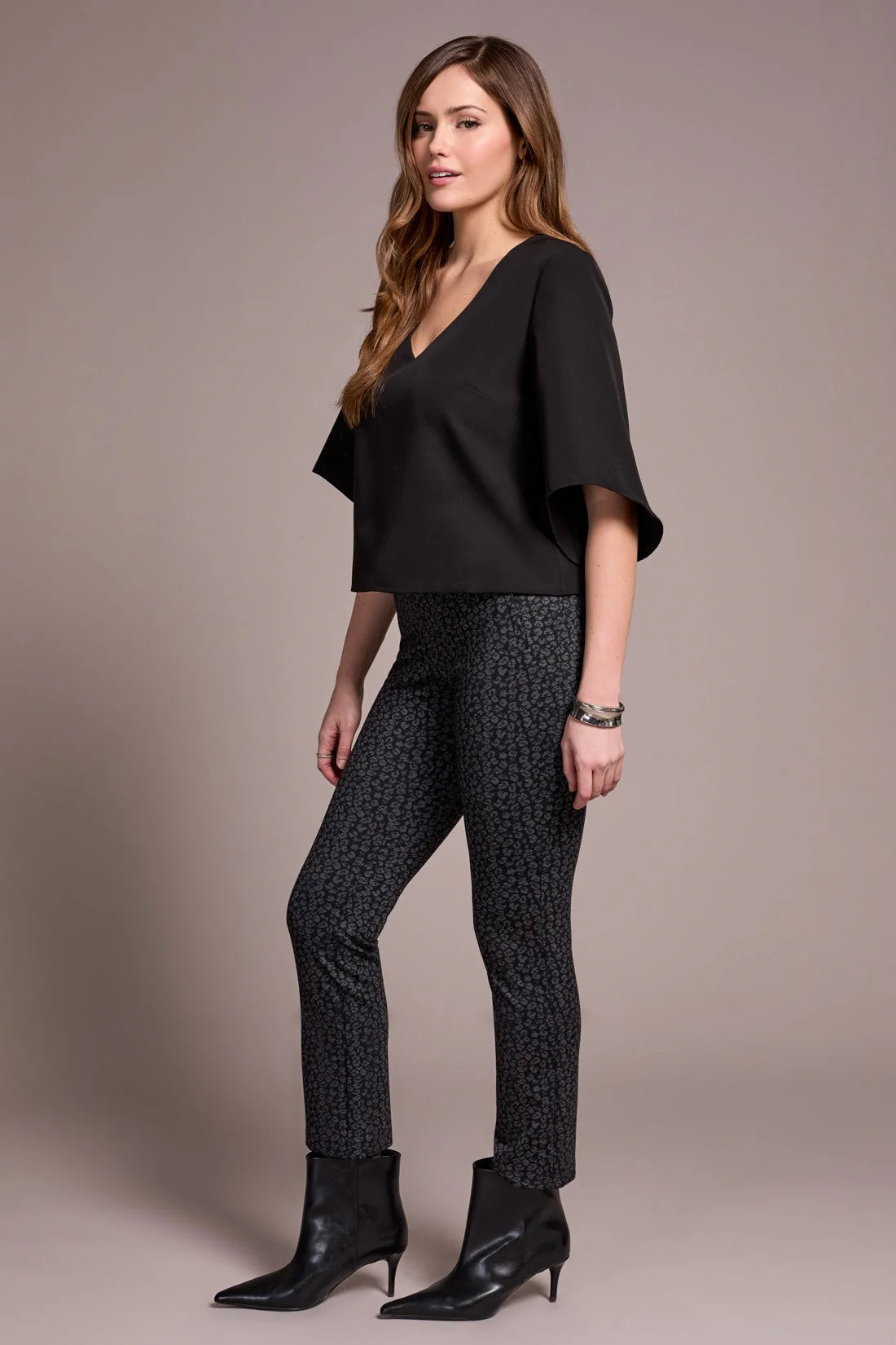 Tribal Crepe Flutter Sleeve Blouse Black