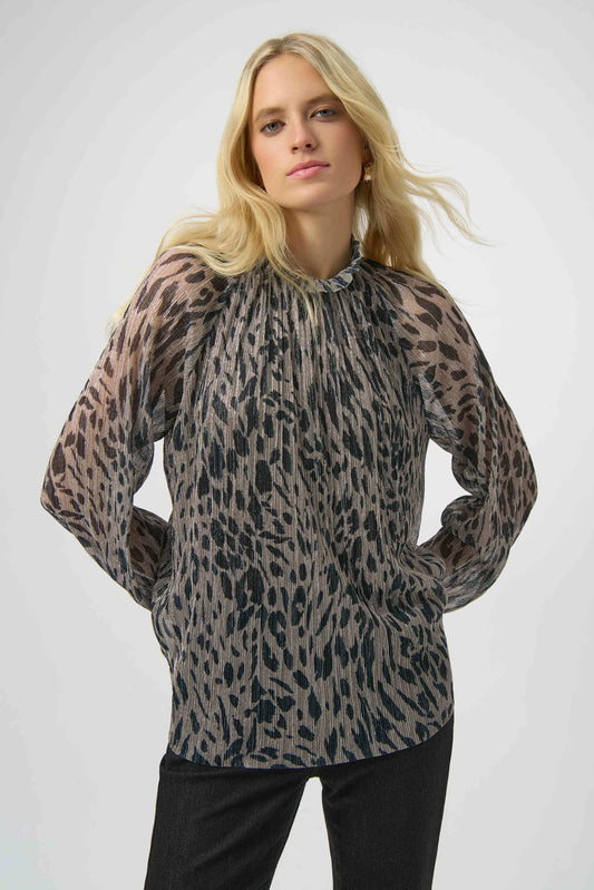 Joseph Ribkoff Plissé Mesh Animal Print Straight Top 254140