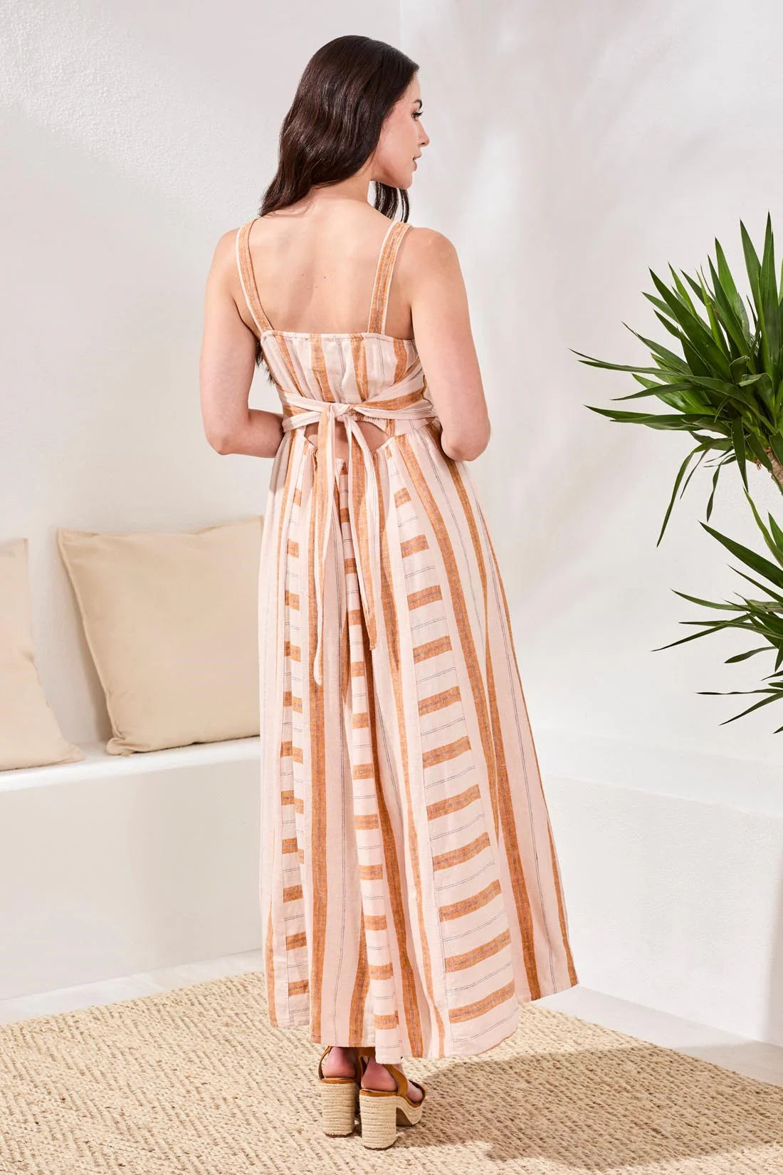 Tribal Linen Contrast Stripe Maxi Dress
