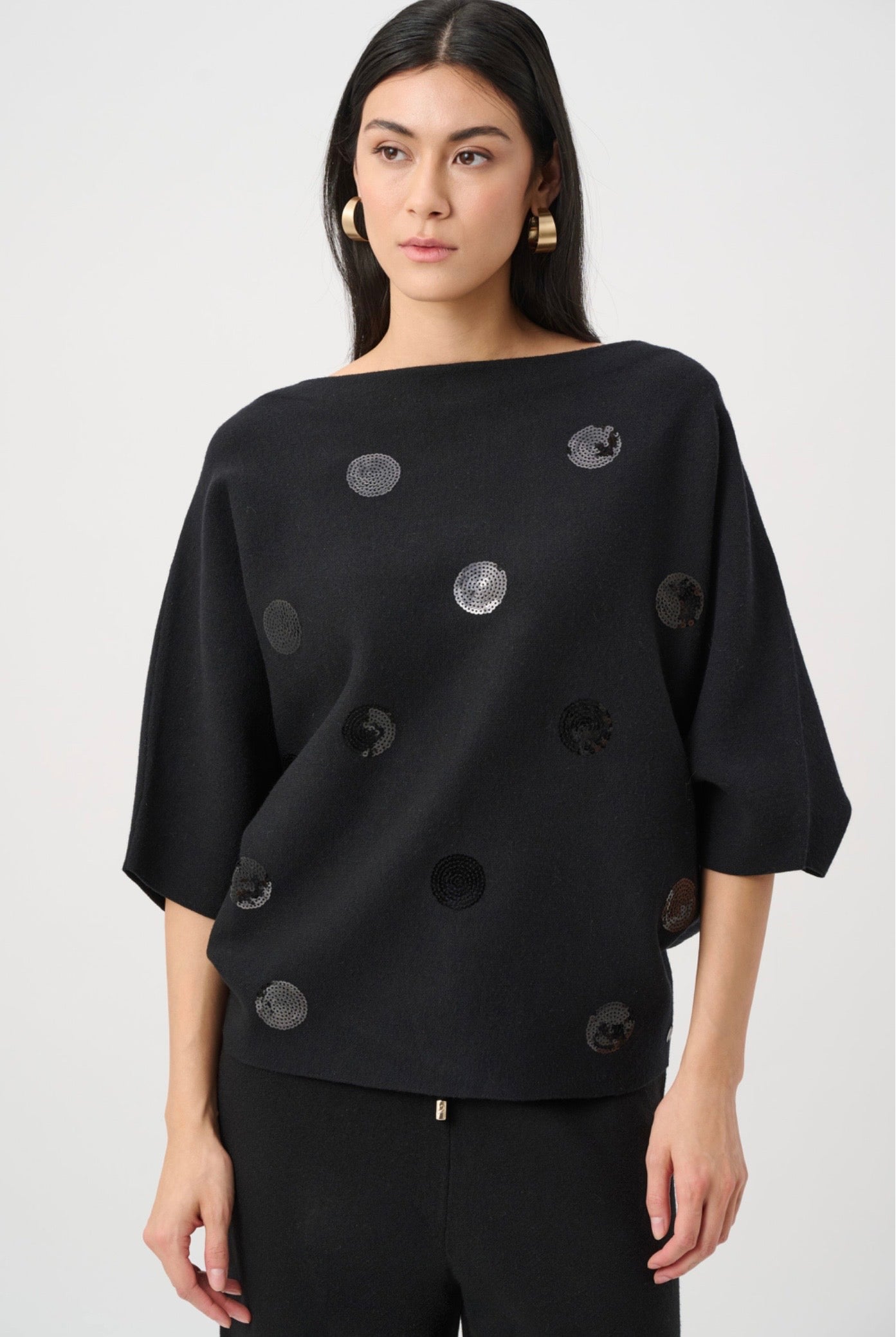 Joseph Ribkoff Brushed Viscose And Nylon Boxy Embroidered Sweater 263942
