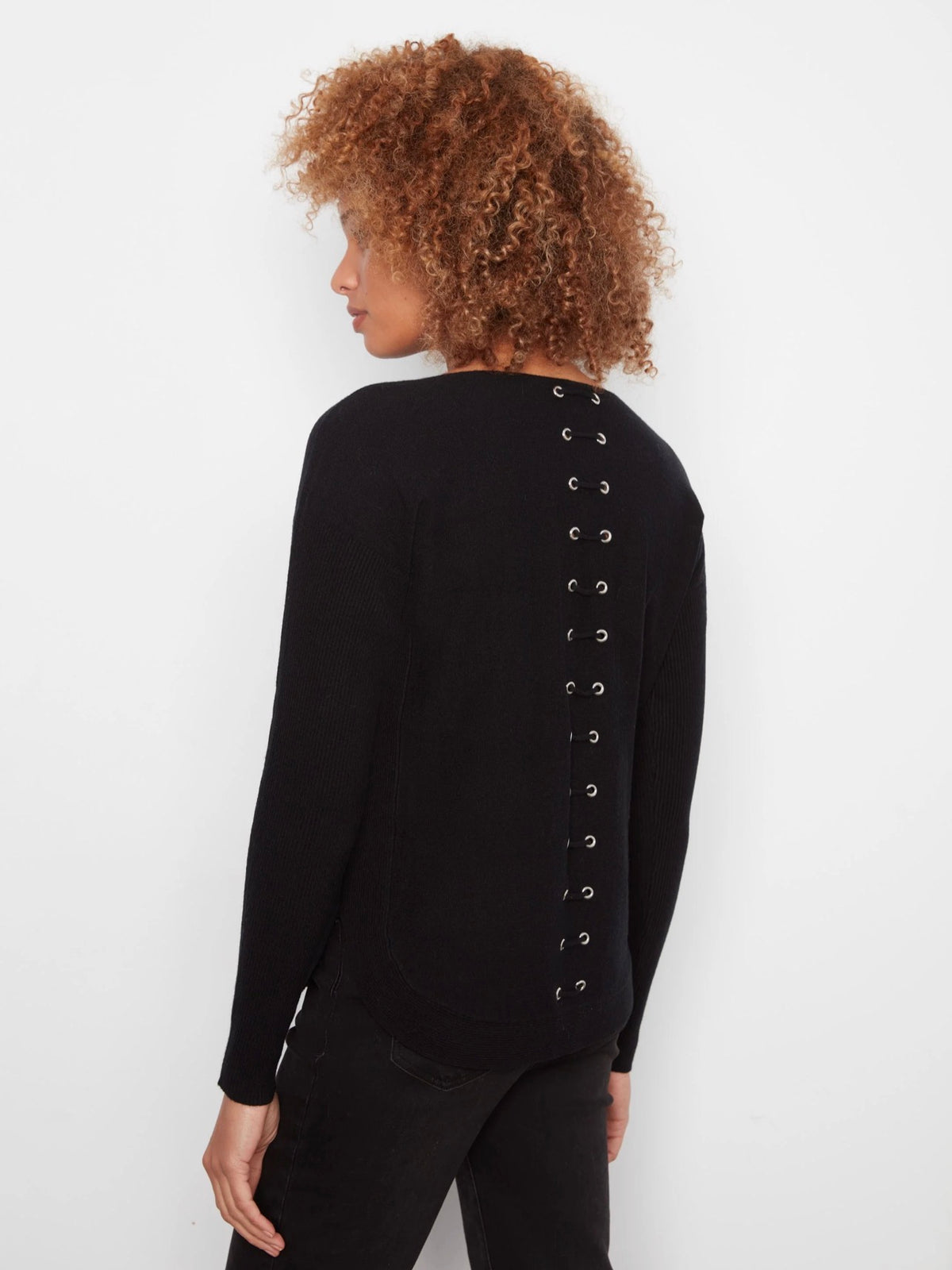 Charlie B Lace Up Back Sweater Black