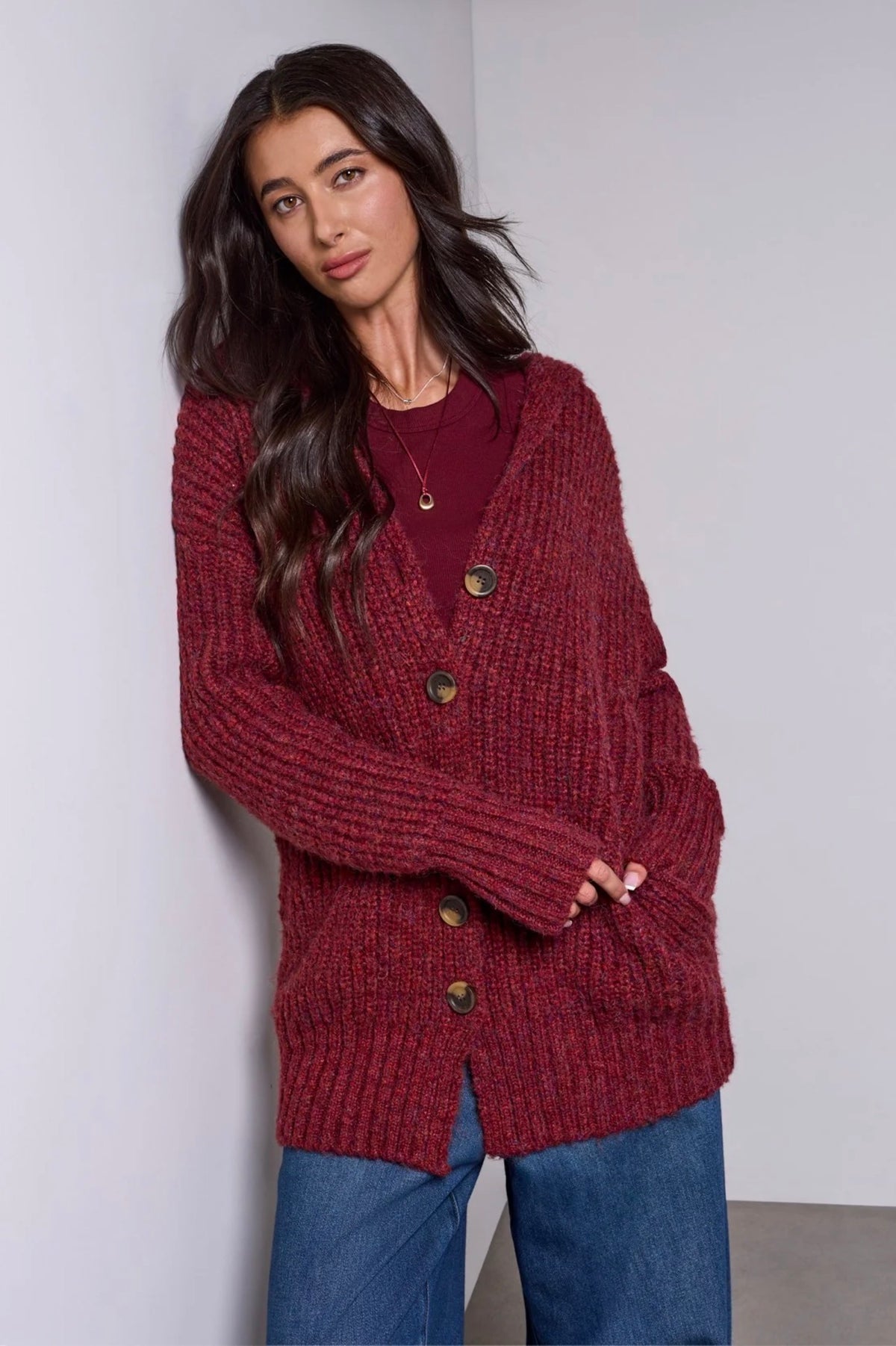 Tribal Blue Thread Oversized Knit Cardigan Pinot