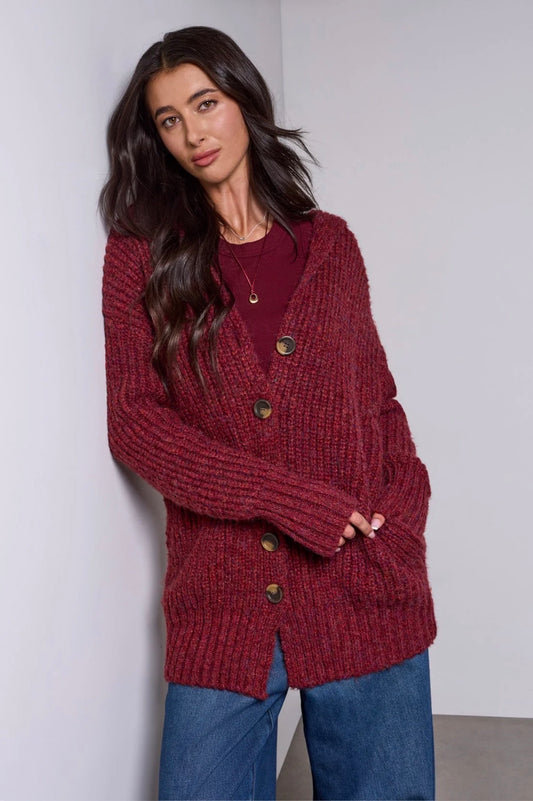 Tribal Blue Thread Oversized Knit Cardigan Pinot