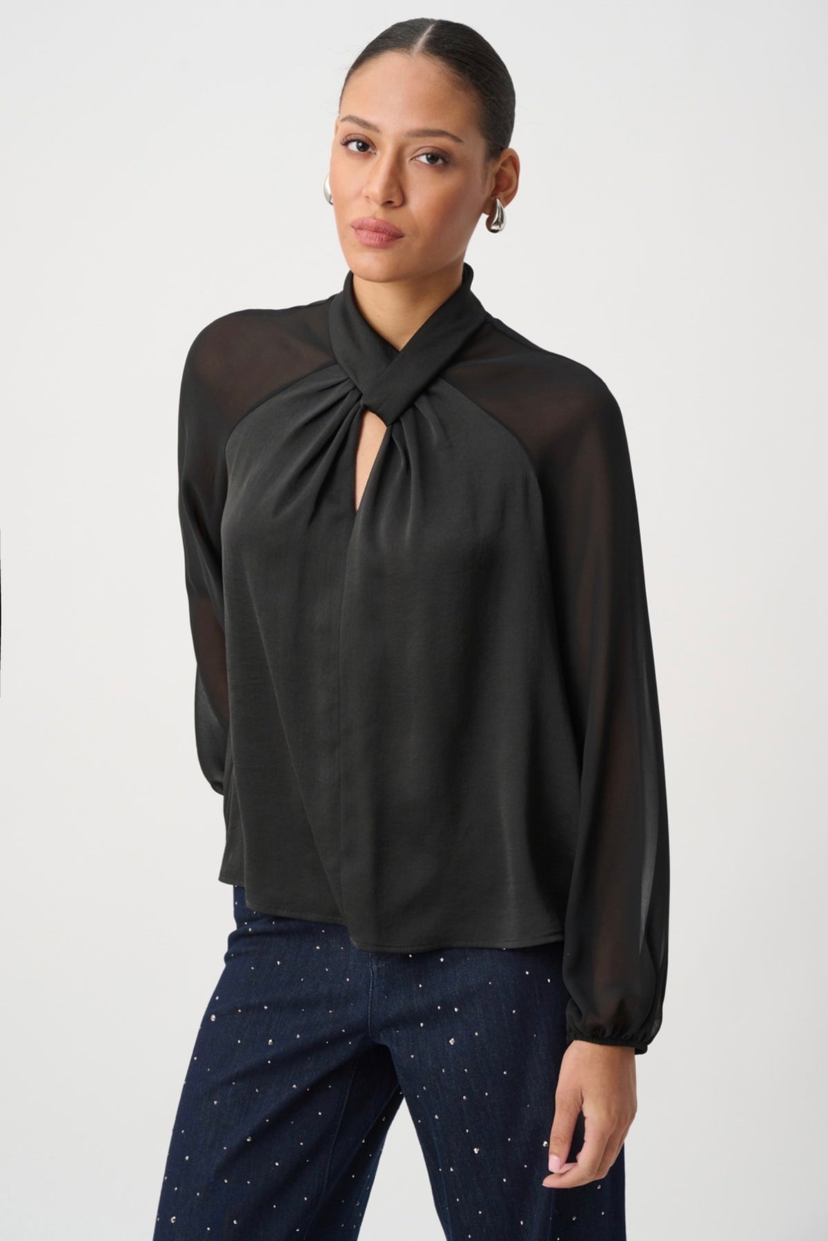 Joseph Ribkoff Satin Top With Chiffon Sleeves 264119