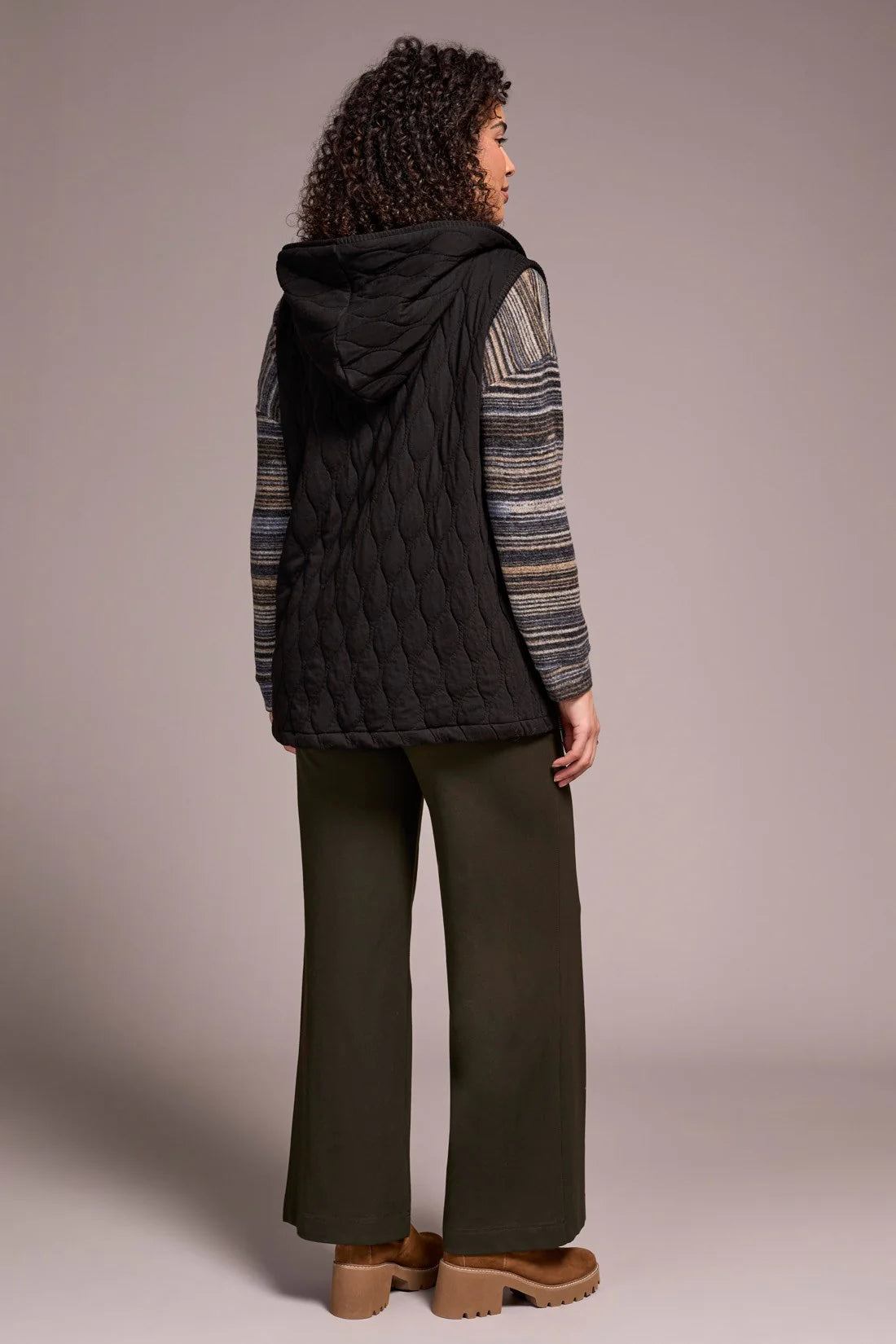 Tribal Quilted Soft Hooded Vest Black