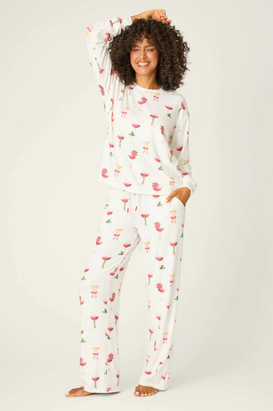 PJ Salvage Let's Get Toasty Holiday Wine Print Pj Set