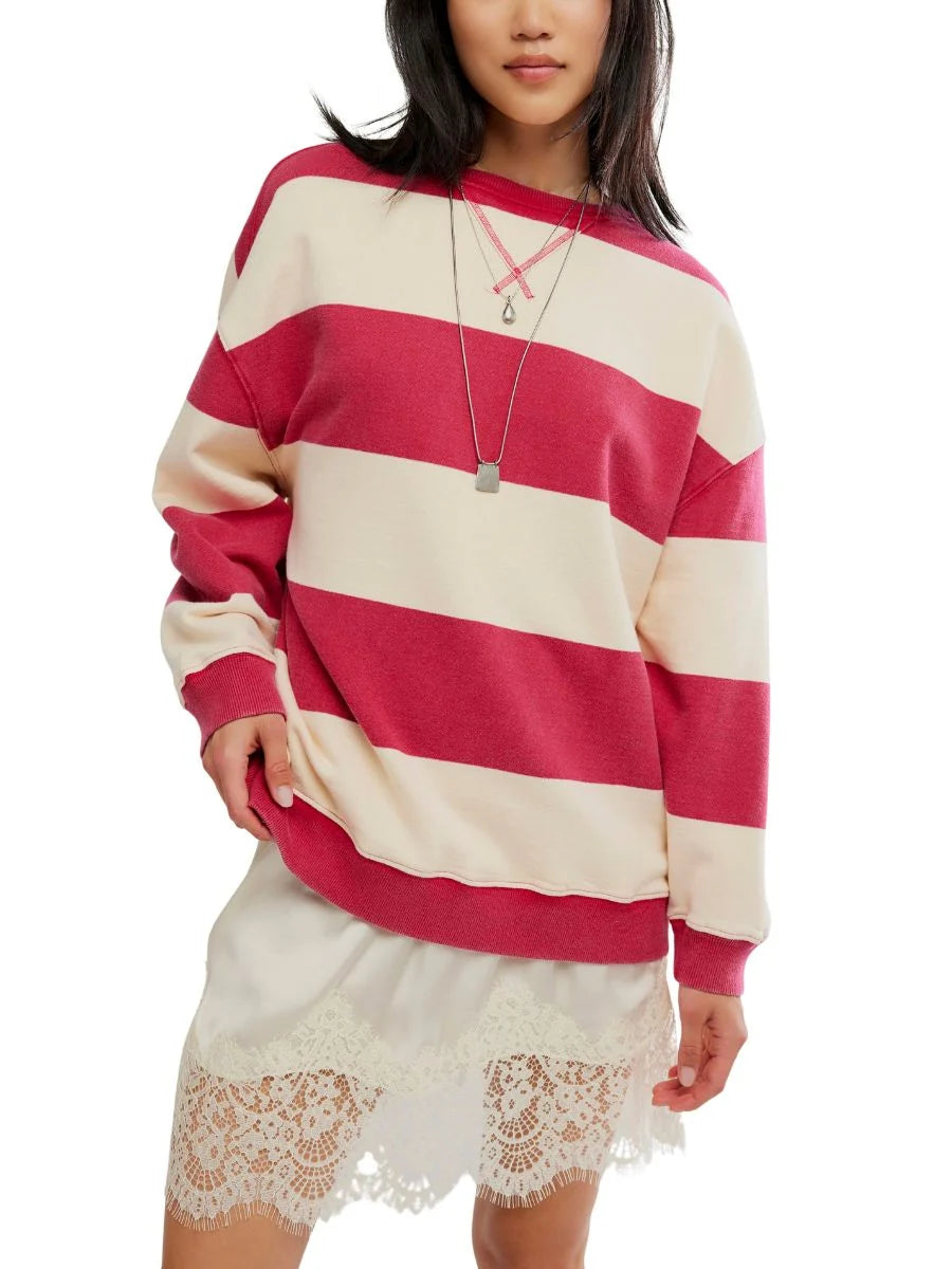 Free People Classic Striped Crewneck Cherry