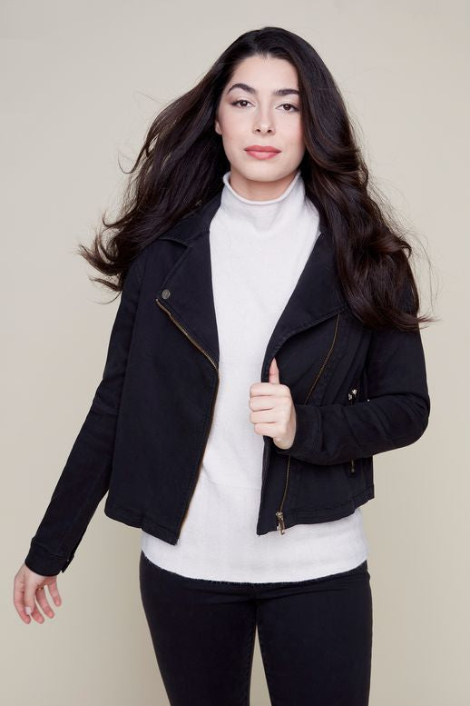 Renuar Gold Zipper Crop Jacket Black