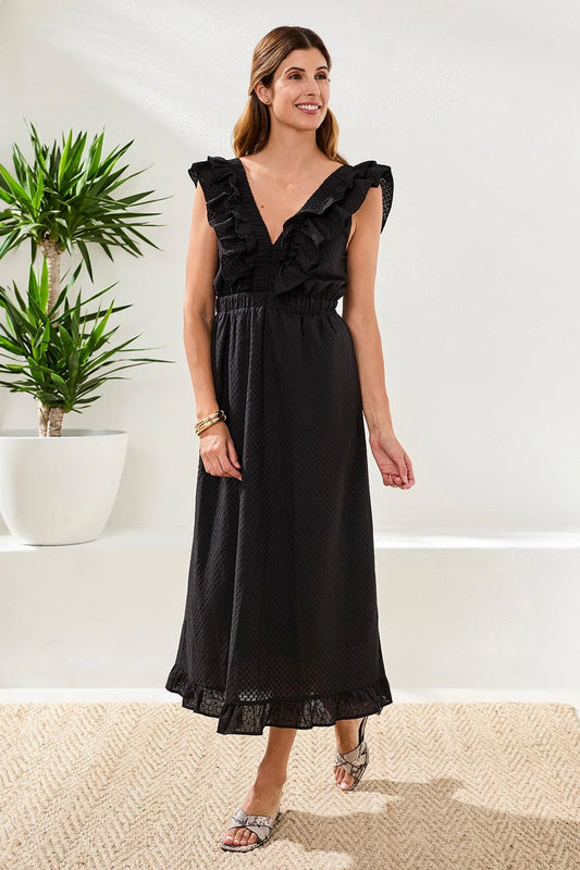 Tribal Embroidered Cotton Frill Maxi Dress