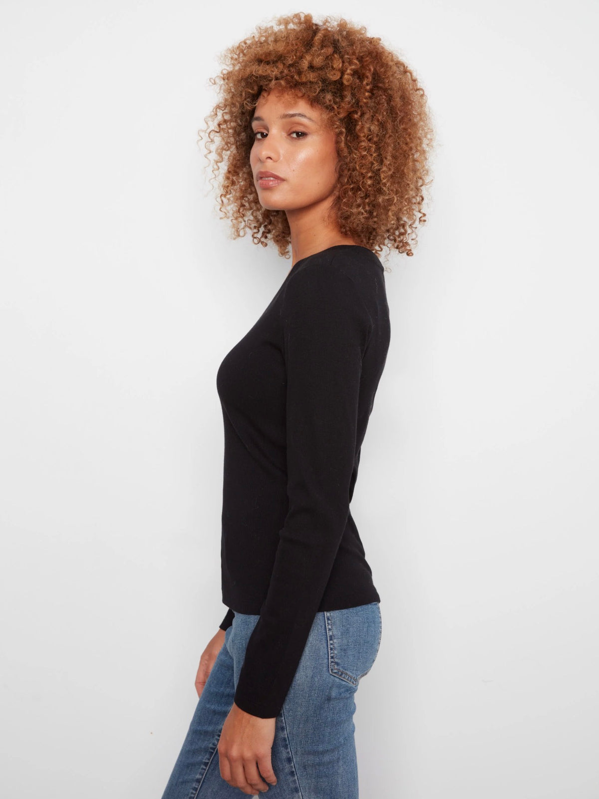 Charlie B Ribbed V-Neck Top Black