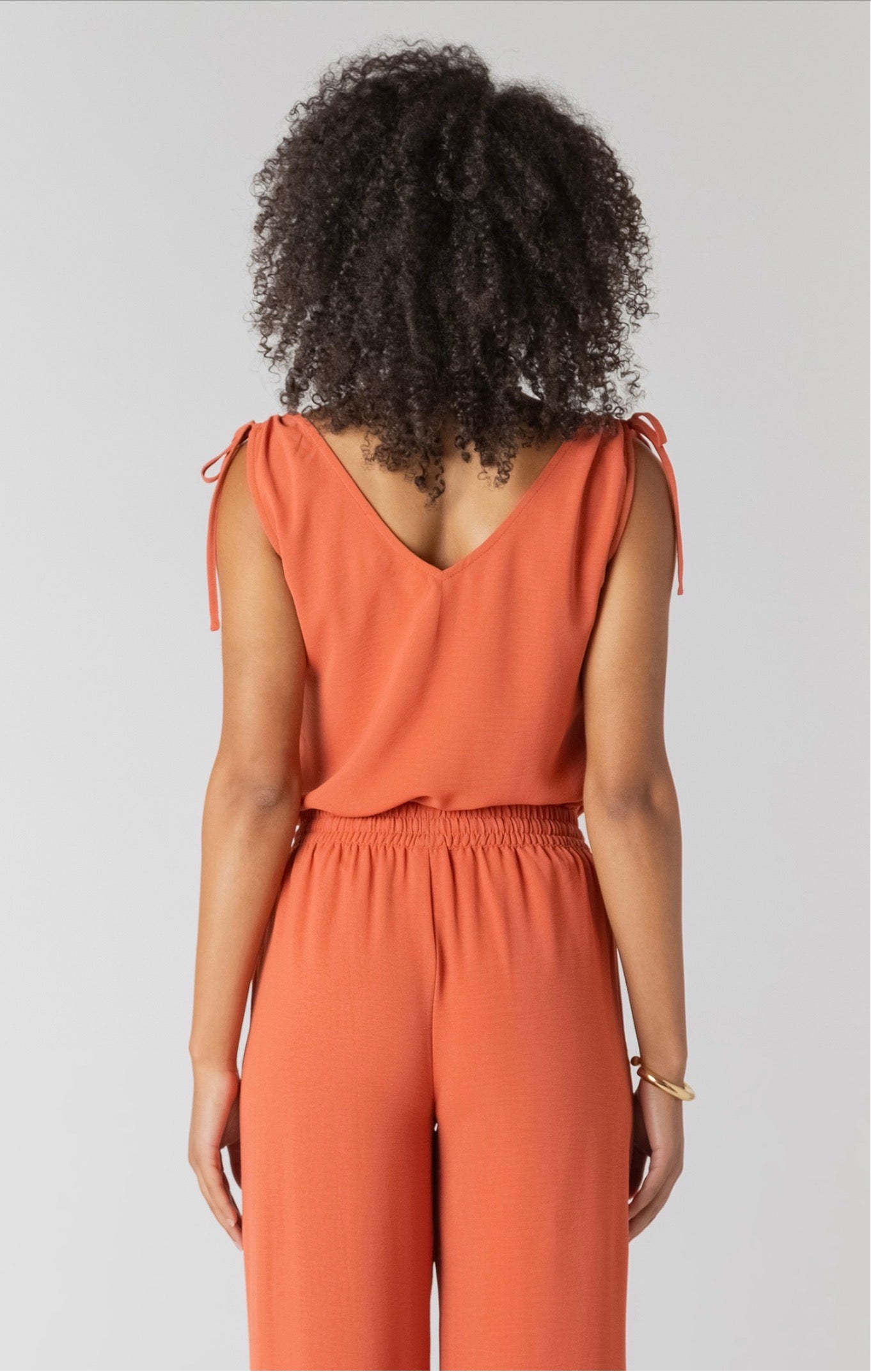 Room 34 V-Neck Tie Shoulder Top Copper