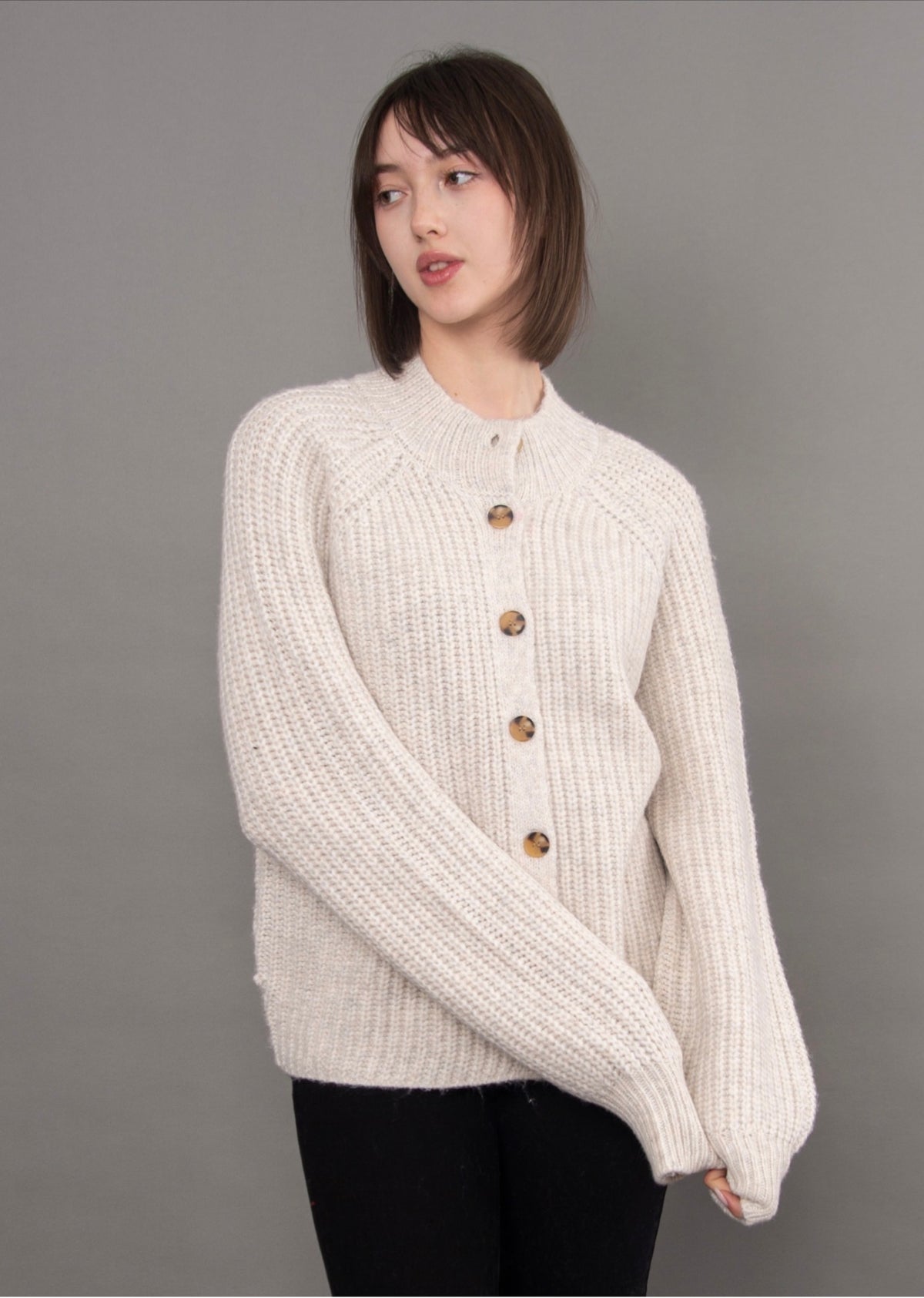 RD Style Amaryllis Button Front Cardigan Light Sand