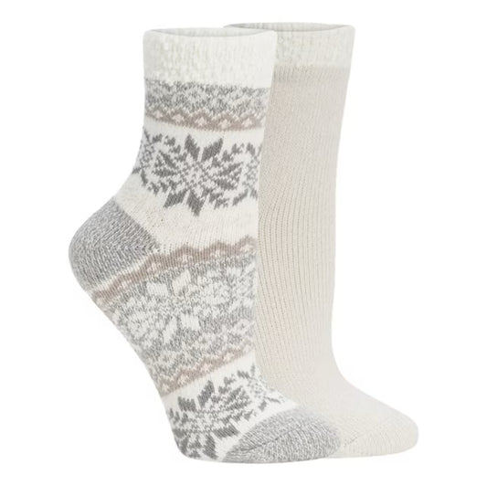 Lemon Snow Day Double Layer Crew Socks 2 Pack Ivory