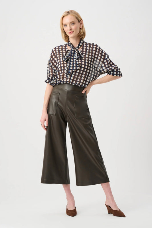 Joseph Ribkoff Leatherette Pull-On Culotte Pants Mocha 263096