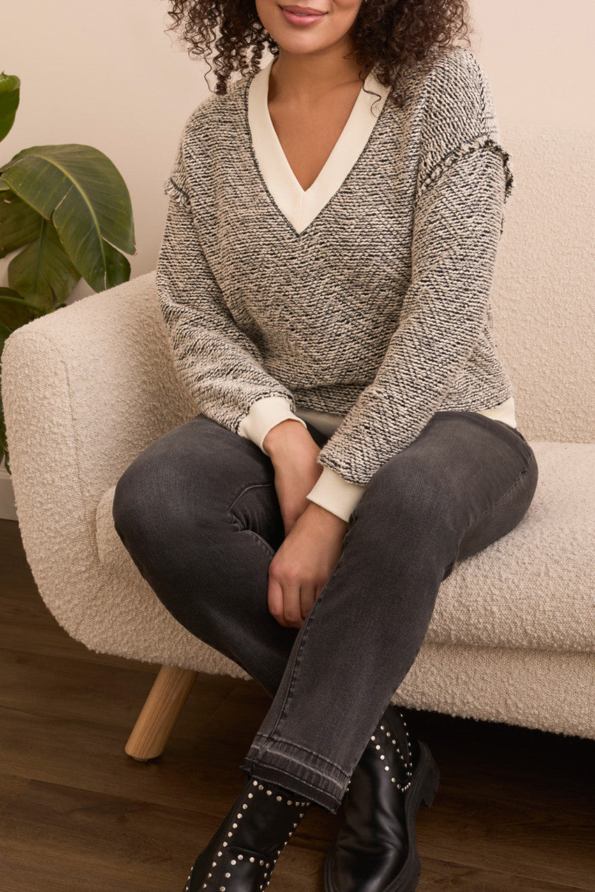 Tribal V-Neck Cotton Blend Sweater