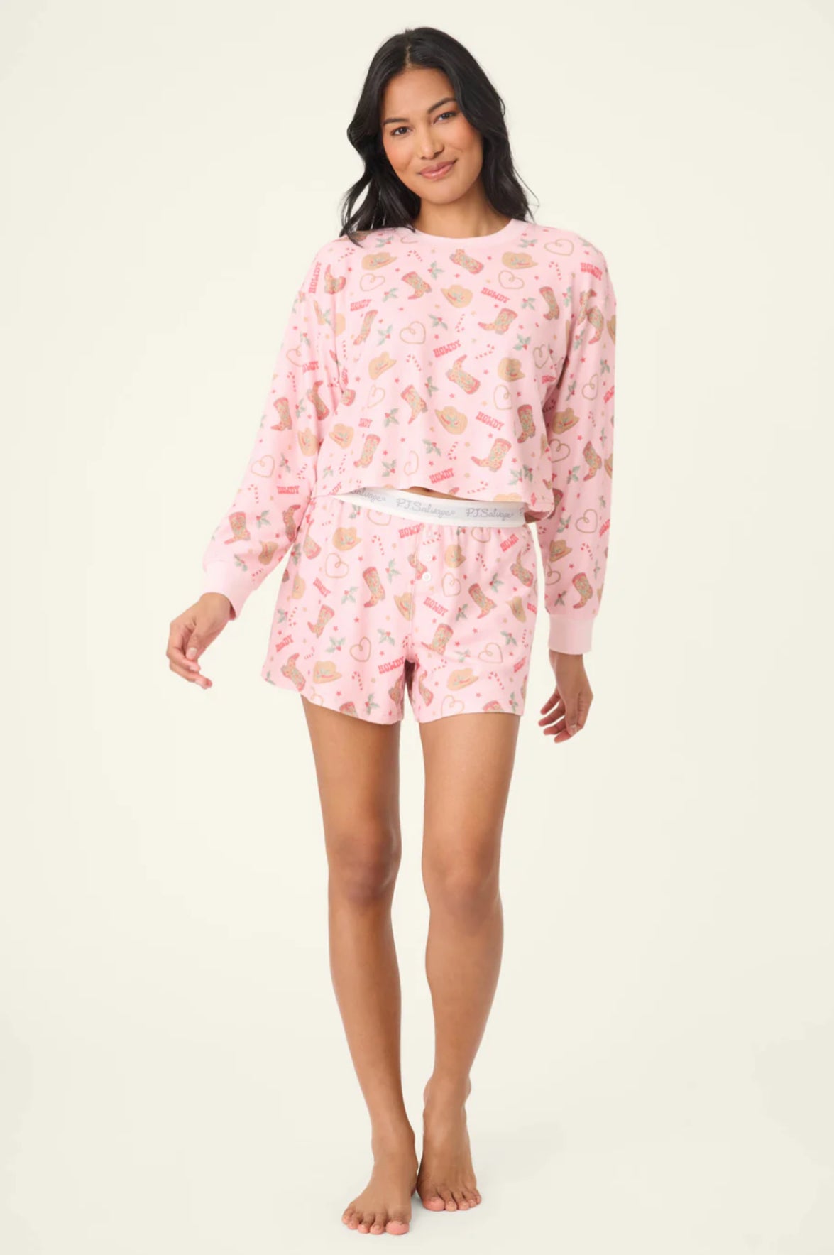 PJ Salvage Boyfriend Boxer Western Holiday Print Shorts Pj Set