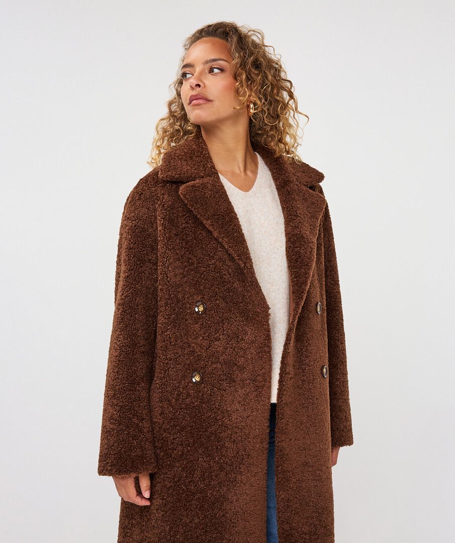 Esqualo Long Faux Fur Coat Cacao