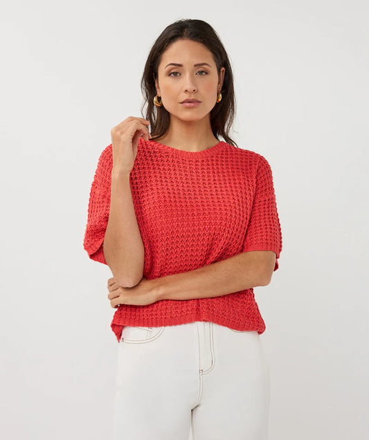 Esqualo Open Knit Short Sleeve Sweater Chili Red