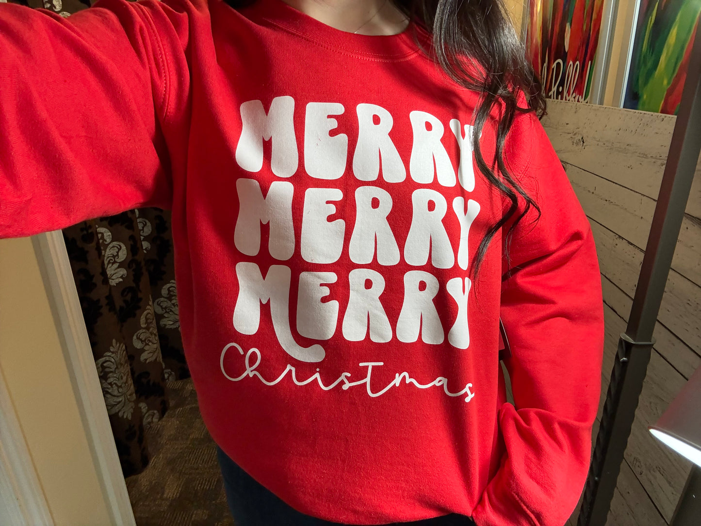 Merry Merry Merry Christmas Crewneck Red