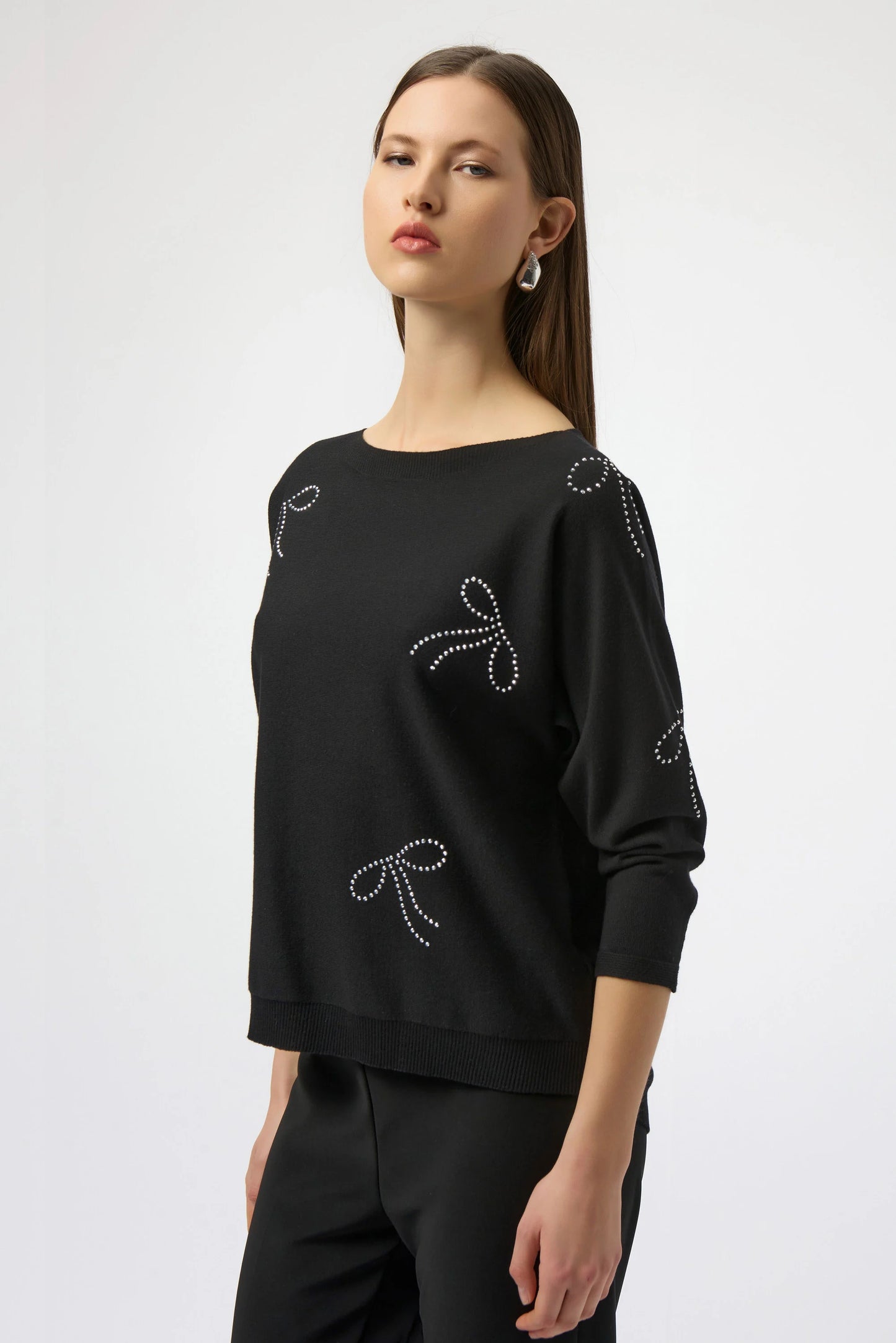 Joseph Ribkoff Sweater Knit Pullover with Iron-On Bow Detail 254950