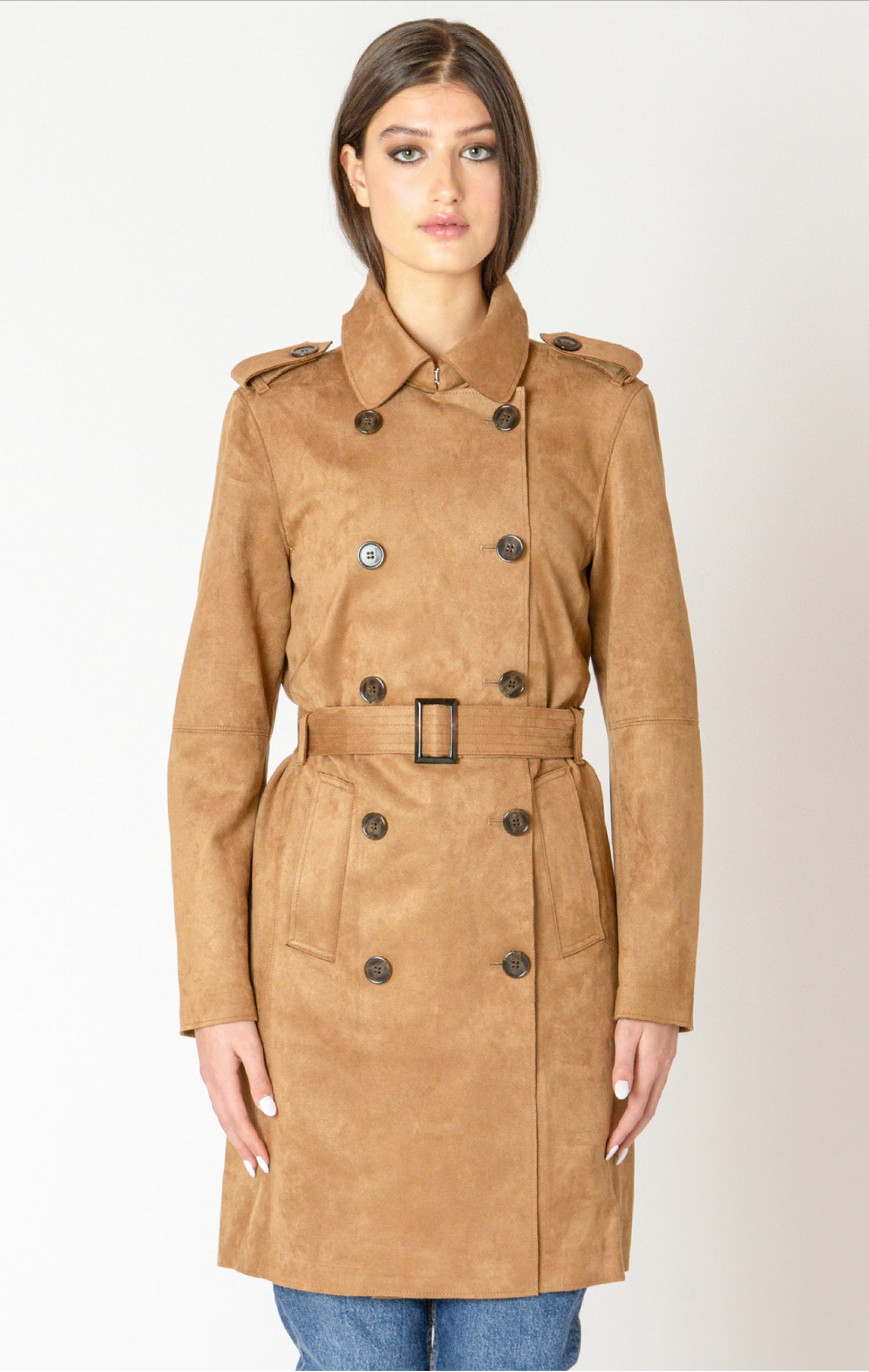 Black Tape Belted Trench Coat Camel