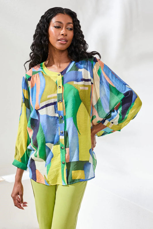Tribal Flowy Dolman Sleeve Blouse Mojito