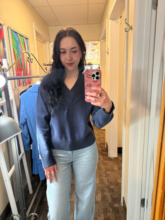 RD Style Chandra V-Neck Sweater Sea Blue