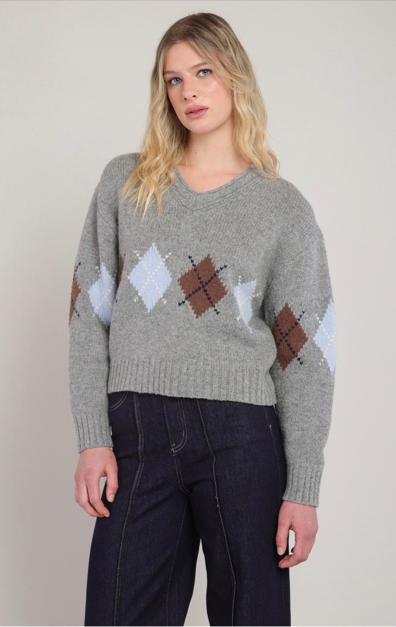Room 34 Argyle Sweater Grey
