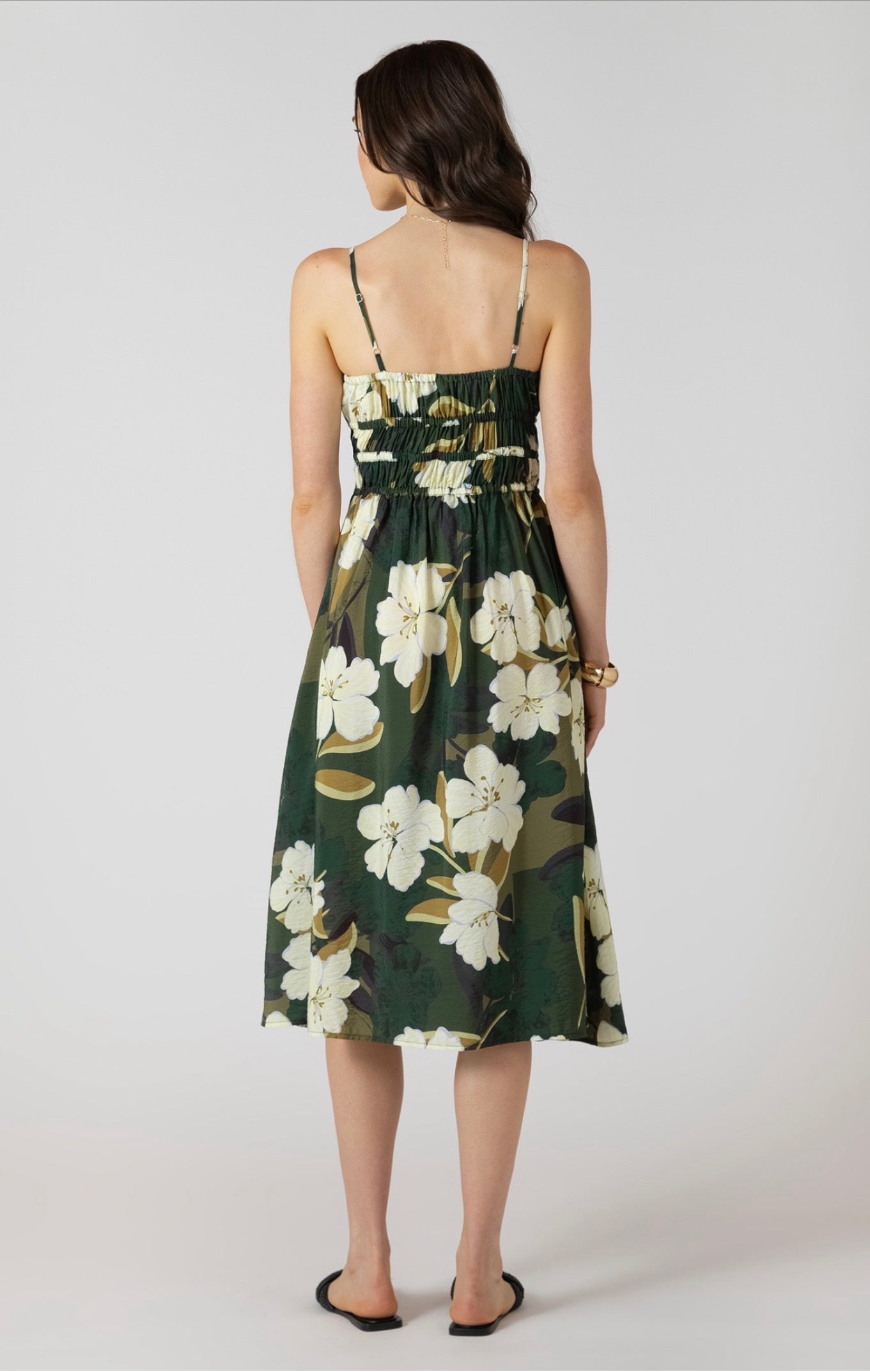 Dex Elastic Waist Midi Dress Palm Blossom