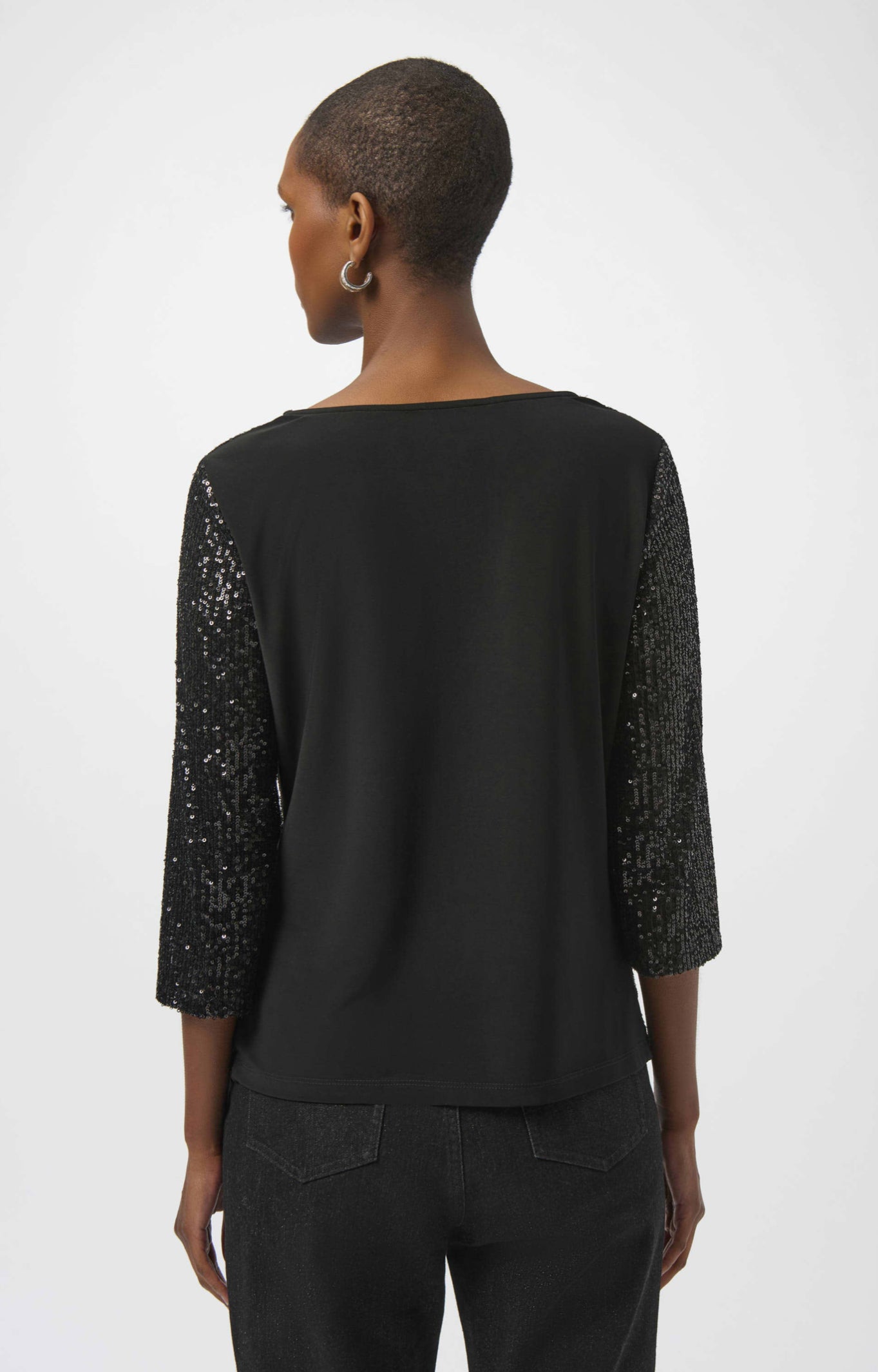 Joseph Ribkoff Sequined Knit and Silky Knit Straight Top 254137