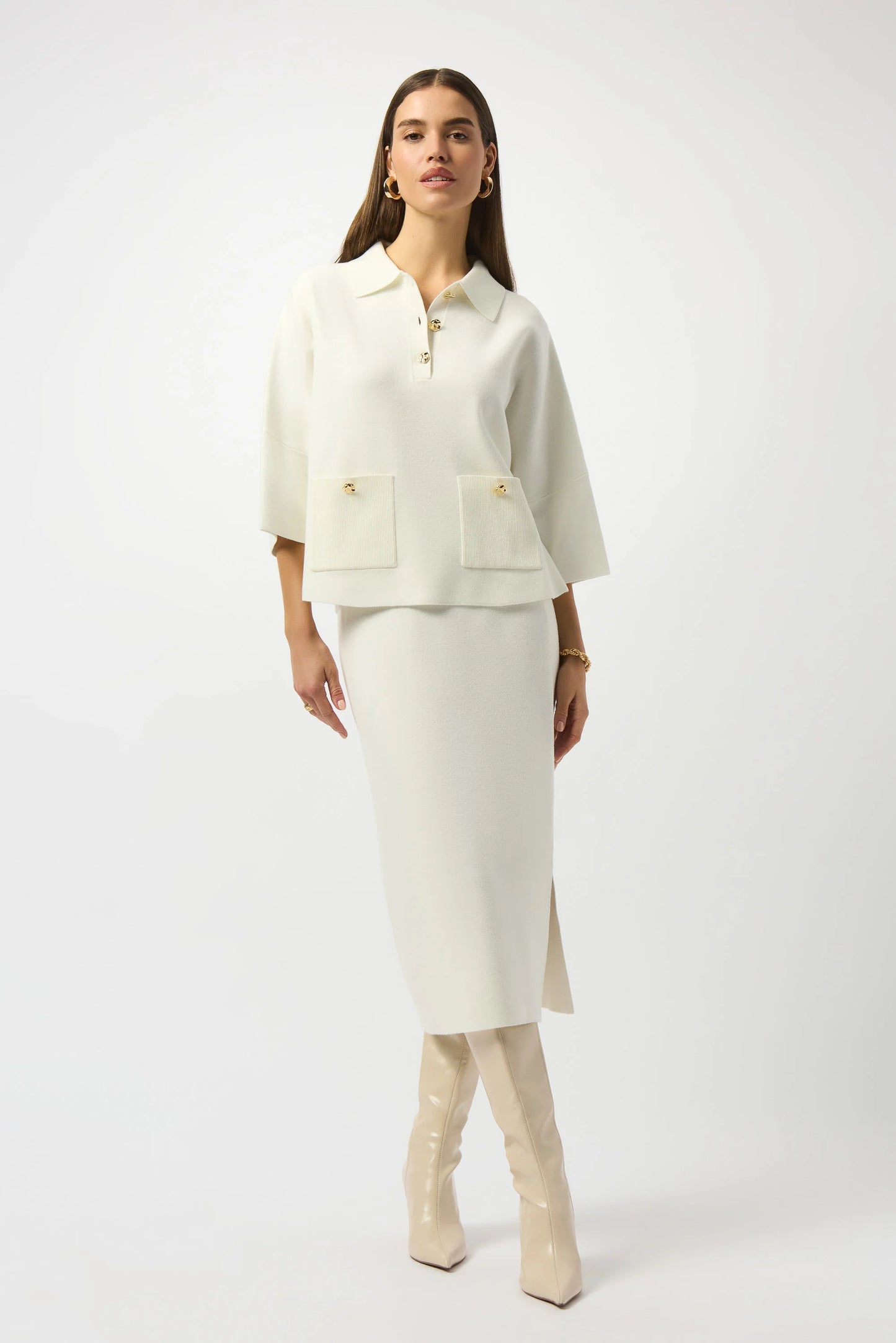 Joseph Sweater Knit Boxy Pullover With Polo Collar Winter White 253962