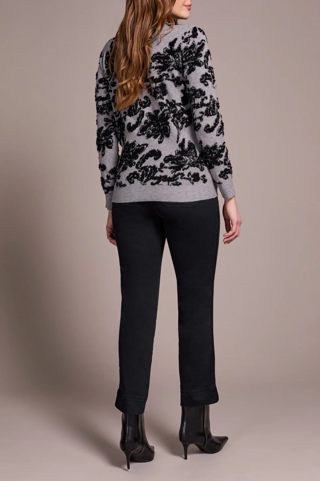 Tribal Crew Neck Patterned Sweater Grey