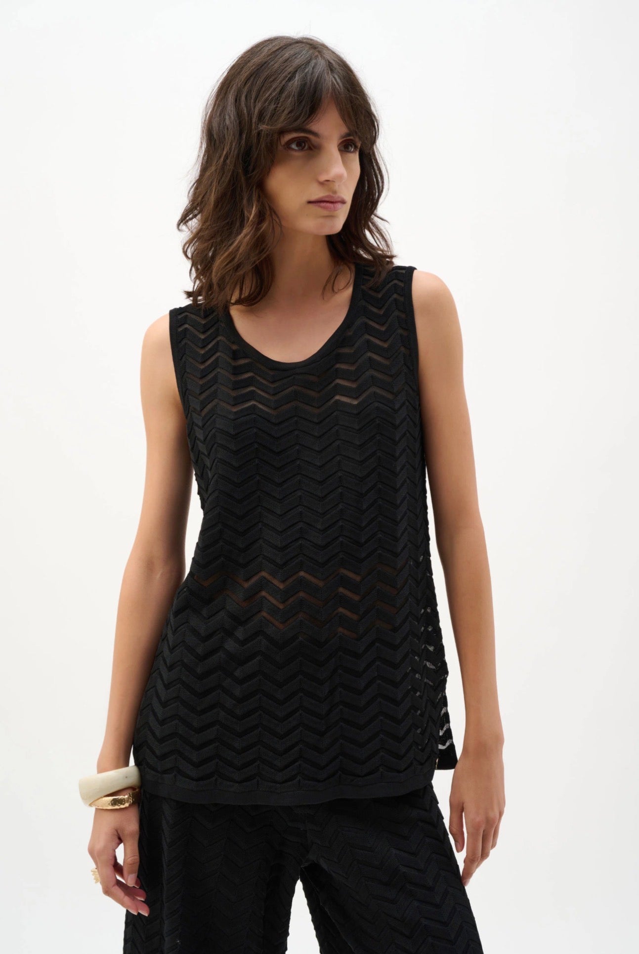 Joseph Ribkoff Viscose Jacquard Knit Chevron Stitch Relaxed Tunic Top 262932