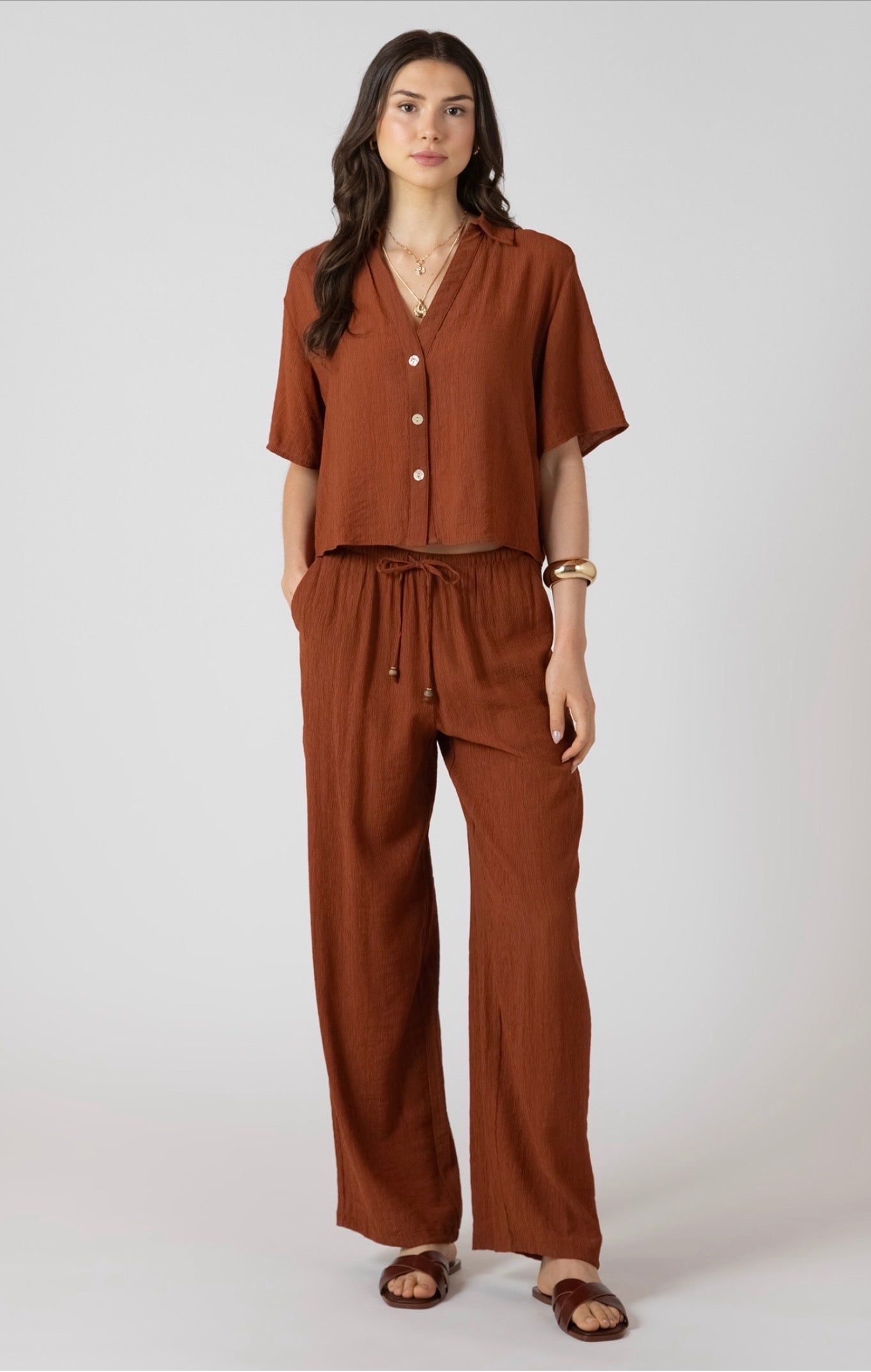 Dex Drawstring Wide Pants Burnt Sienna