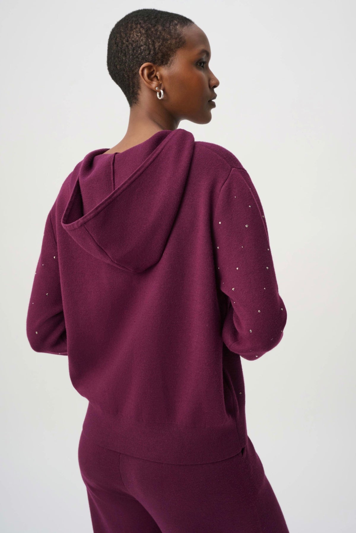 Joseph Ribkoff Embellished Hooded Pullover Sweater Elderberry 264618
