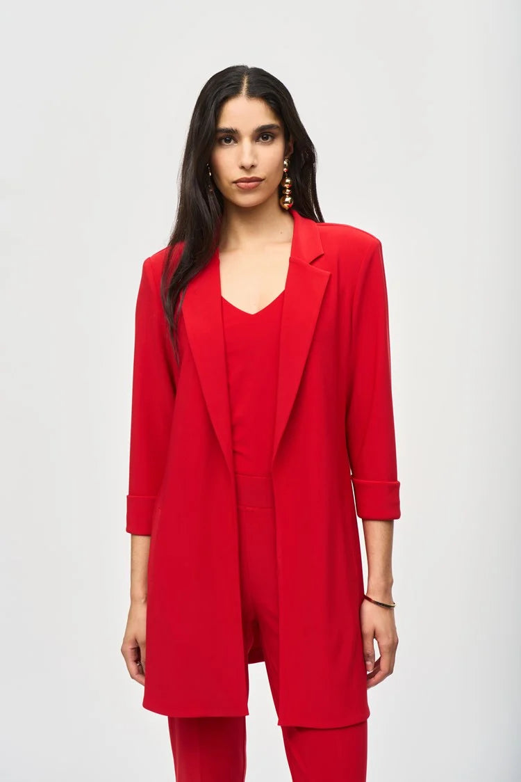 Joseph Ribkoff Long Open Front Blazer Lipstick Red 233304F24