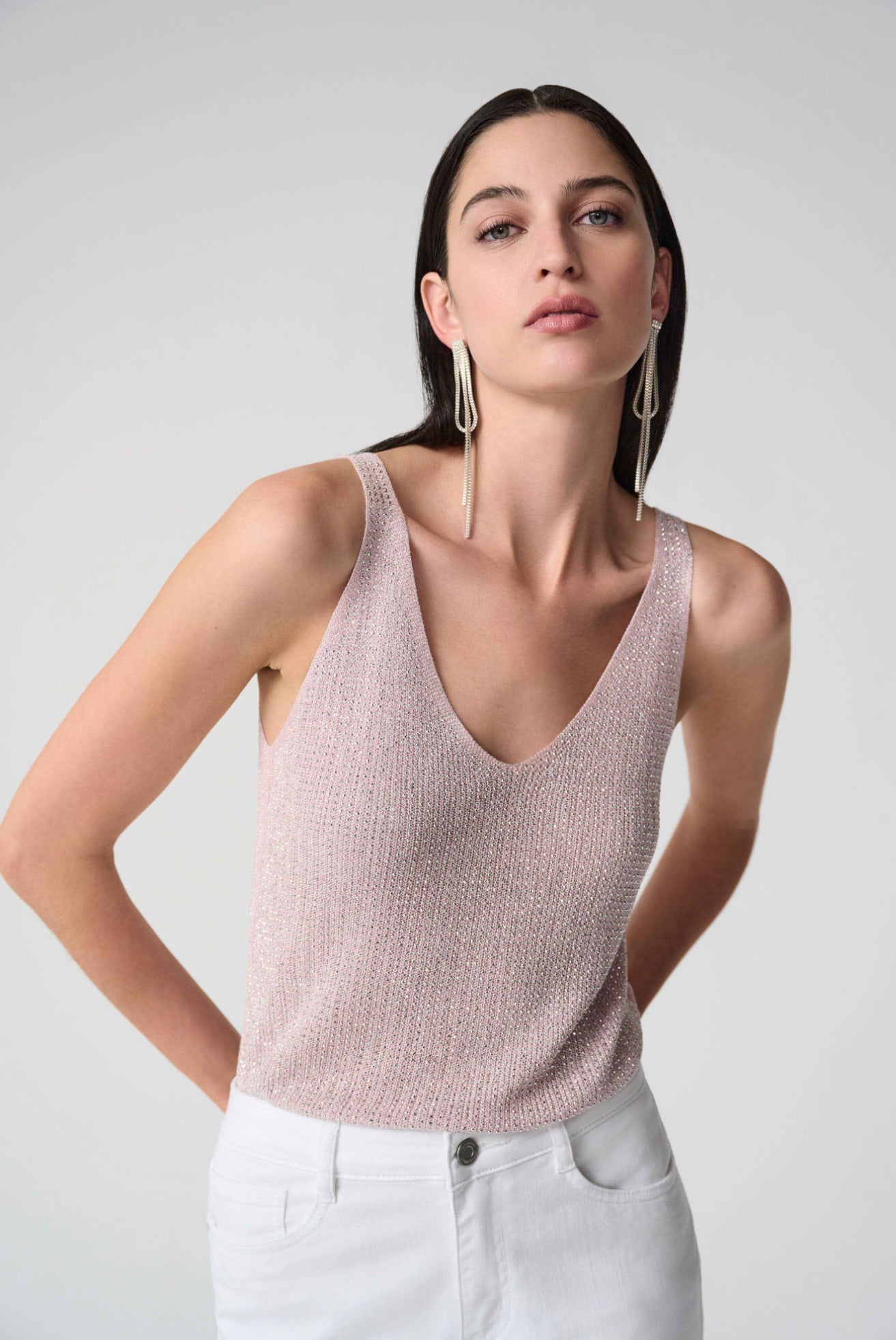 Joseph Ribkoff Metallic Knitted Camisole with Rhinestones Petal Pink 252915S26