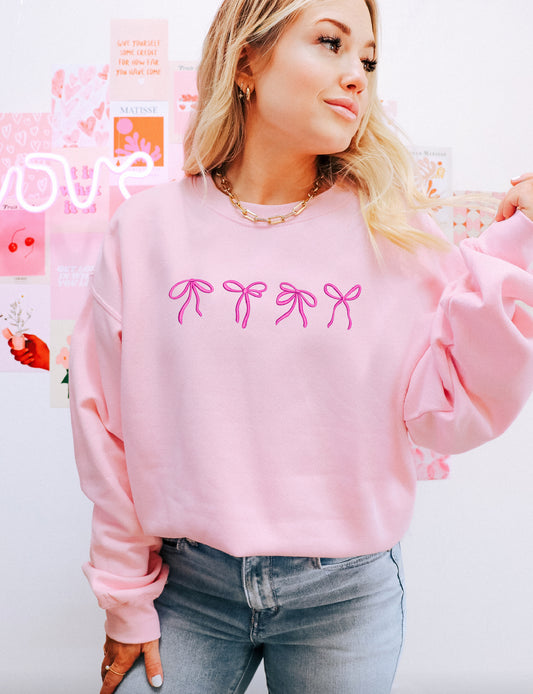 Blonde Ambition Bow Embroidered Crewneck Pink
