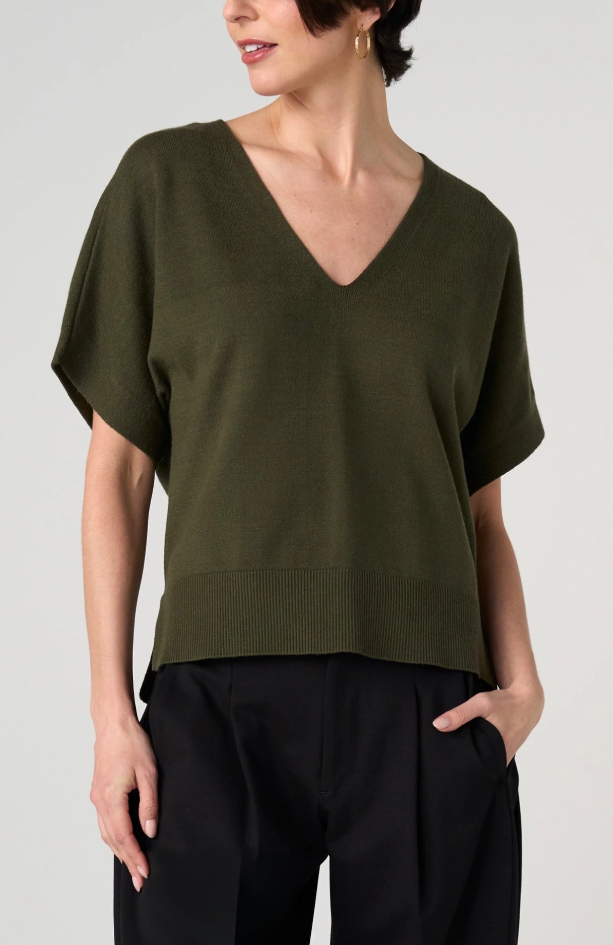 Liverpool V-Neck Dolman Sleeve Sweater Hunter Green