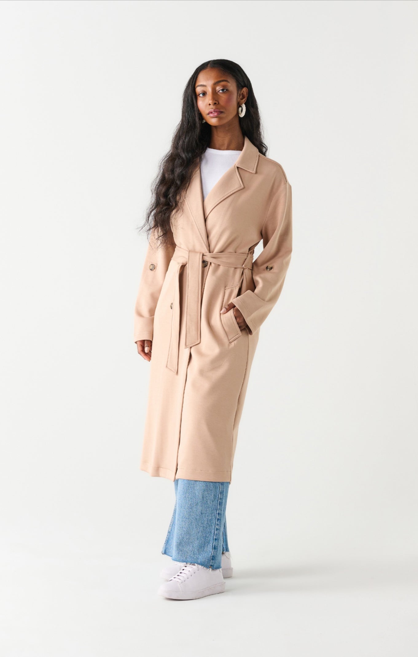 Dex Double Breasted Knit Trench Taupe