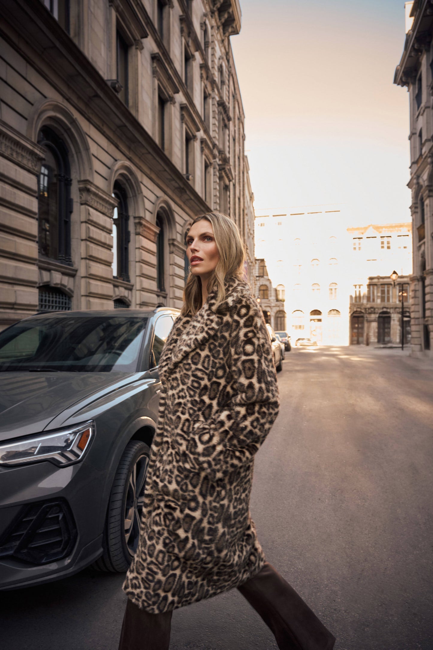Faux Fur Leopard Print Straight Coat
263919