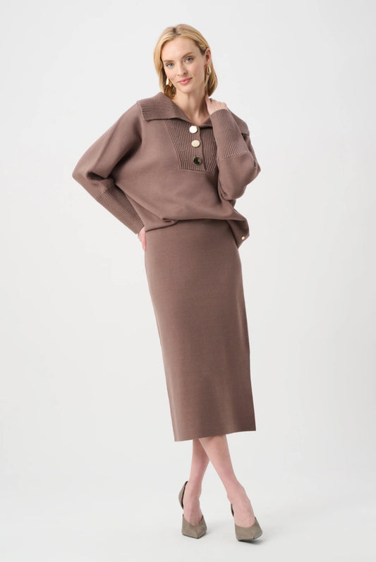 Joseph Ribkoff Sweater Knit Midi Skirt Mink 243967F26